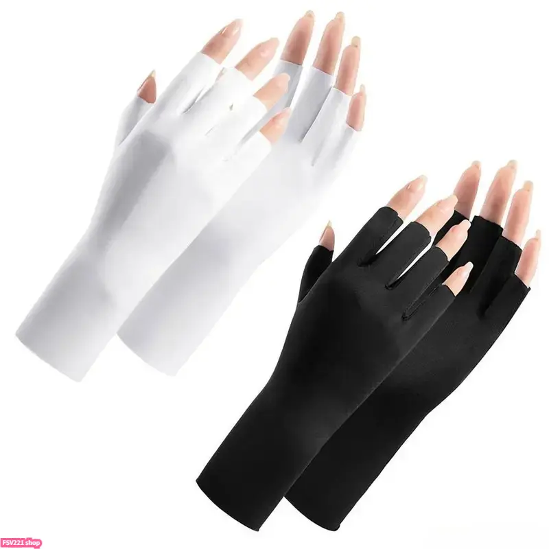 Soft Polyester Fingerless Gloves - UV Protection, Lightweight, High Elasticity, Breathable, Easy Wash Manicure Hand Shield, 1-Pair Fashion Accessory for Salon Use, 1 Size, 20X8cm, One Pair Haircare