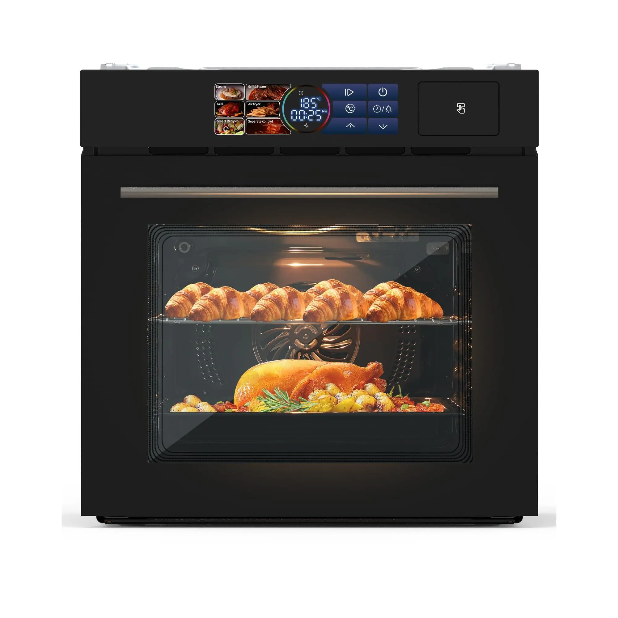 GARVEE 24 Inch Built-in Electric Single Wall Oven, 2.5 Cu.ft Convection Oven with 8 Cooking Functions, 360° Rotating Rotisserie, Color Touch Screen, Timer & Safety Lock, Stainless Steel Design