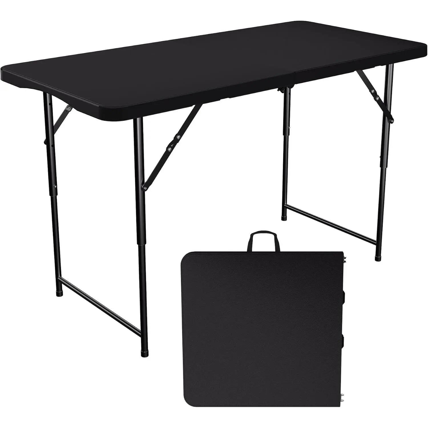 Portable HDPE Foldable Table with Carry Handle, Metal Frame 3 Height Adjustable Outdoor Indoor Table for Camping Picnic Party