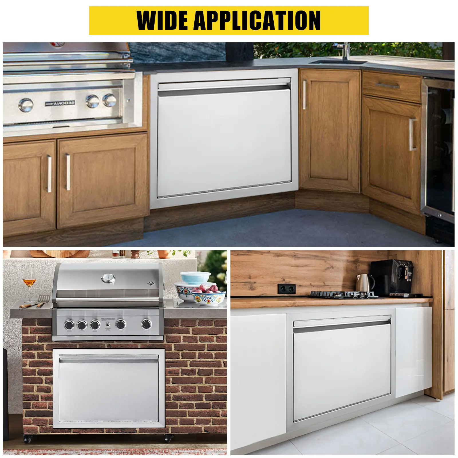 Outdoor Kitchen Door, 17 in w x 24 in h Single Door Flush Mount Stainless Steel Cabinet Door with Handle and Vent, for BBQ Island Outdoor Cabinet Doors
