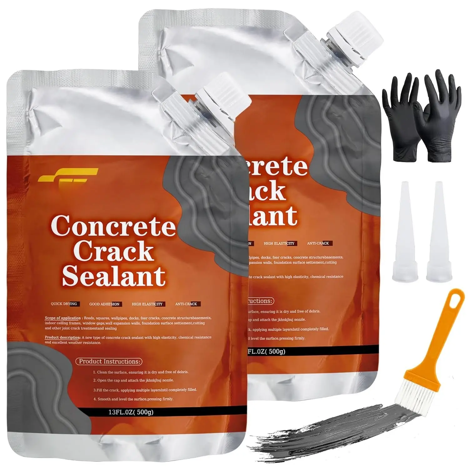 Concrete Crack Filler 2Pack Grey, Self Leveling Cement Crack Sealant, High Elasticity Concrete Crack Filler Repair Sealer,  Caulking Glue for Driveway, Patio, Sidewalk, Garage Floor Repair