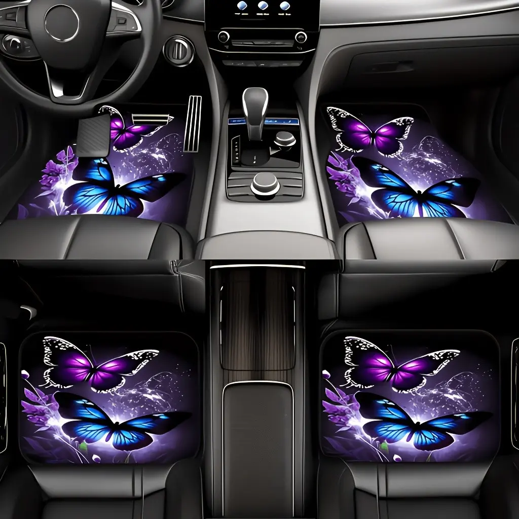 4-Piece Set Butterfly Print Car Mats, Car Floor Mats, Universal Fit for Cars Suvs Trucks, Multi-Functional Trunk Mat, Christmas Halloween Gift