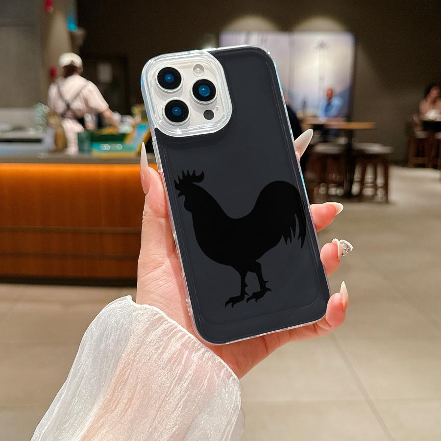 New Halloween-themed frosted design space case with rooster pattern, large holes, transparent, anti-drop, luxurious, simple, protective, shockproof, durable, full coverage, suitable for iPhone 16 Pro Max/16 Pro/16/16 Plus/15/15 Plus/15 Pro/15 Pro Max/14/1