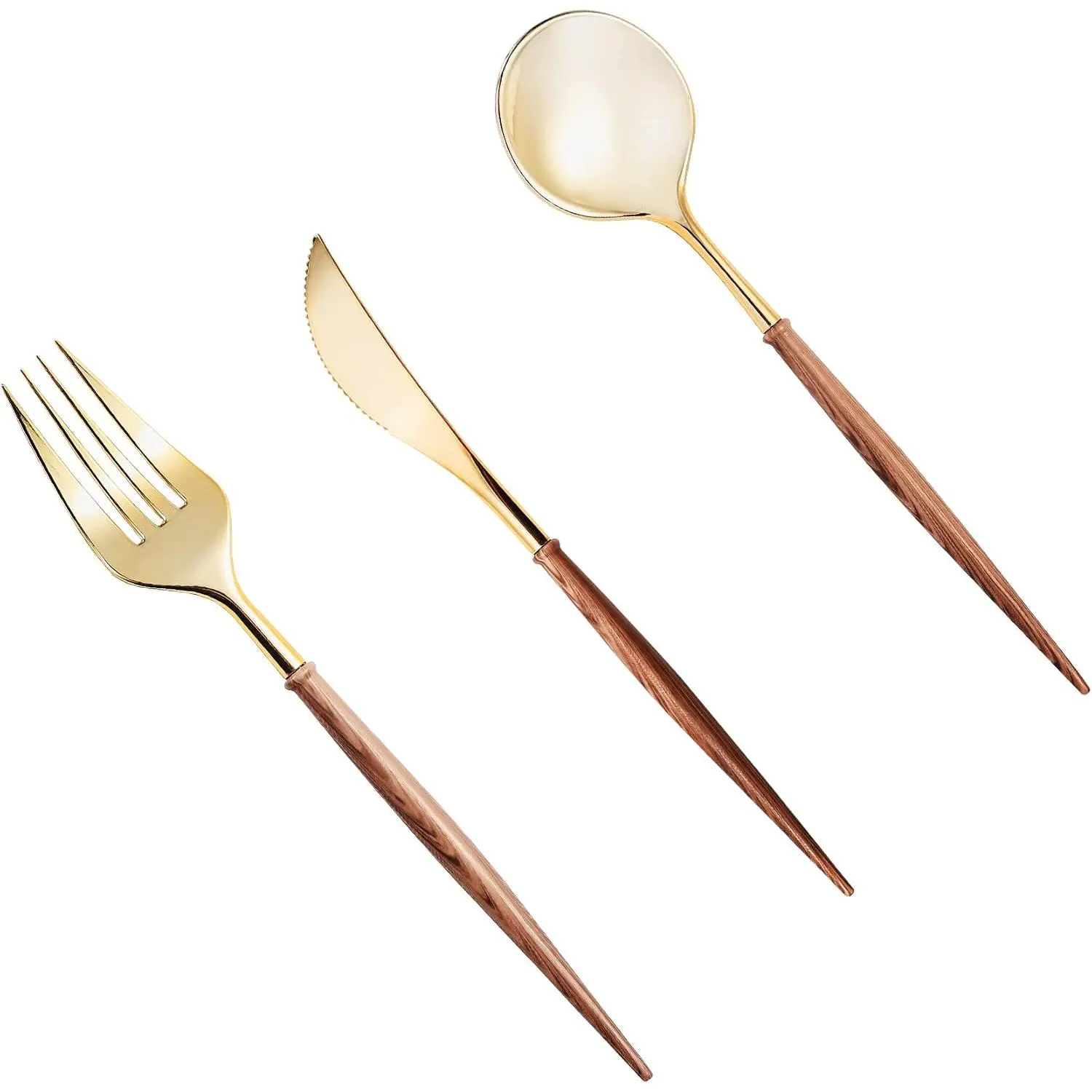 60 count  Plastic Silverware,  Disposable Cutlery with  Grain Handle Include 20 Forks, 20 Spoons, 20 , Elegant Disposable Silverware for Wedding, Party, Gathering, Daily Use