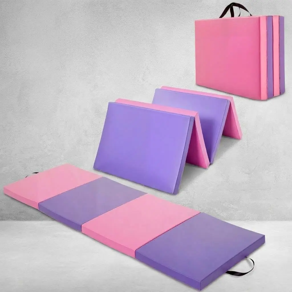 Garvee Extra Thick 6x3Ft Folding Gymnastics Mat - 2-Inch High Density EPE Foam, 4-Panel Portable Exercise Floor Mat for Home Gym, Yoga, Pilates, Aerobics, Martial Arts - Non-Slip, Easy Clean, Carry Handles