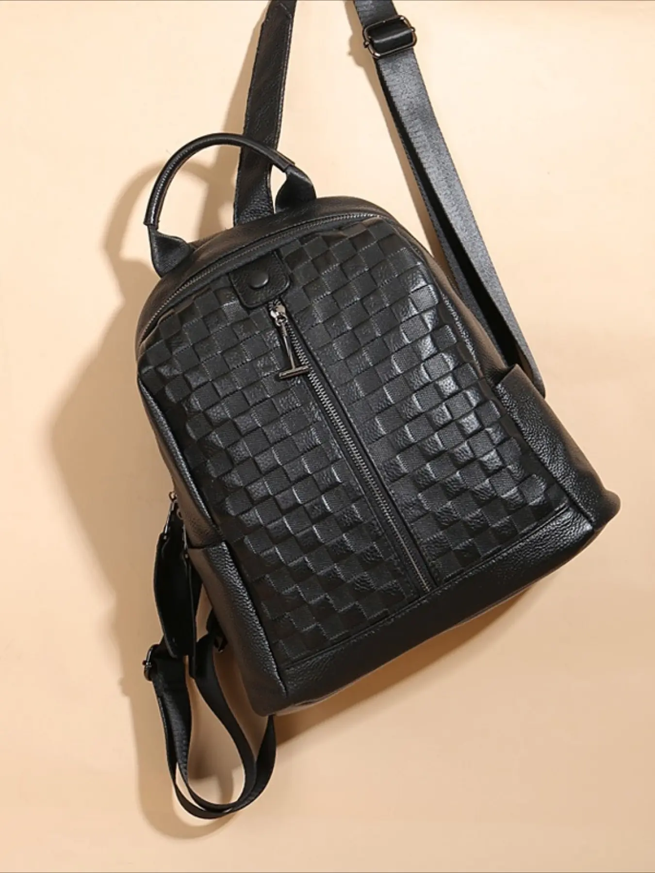 Leather women's bag New checkerboard plaid backpack women's high-end sense large-capacity schoolbag Leisure commuter travel backpack