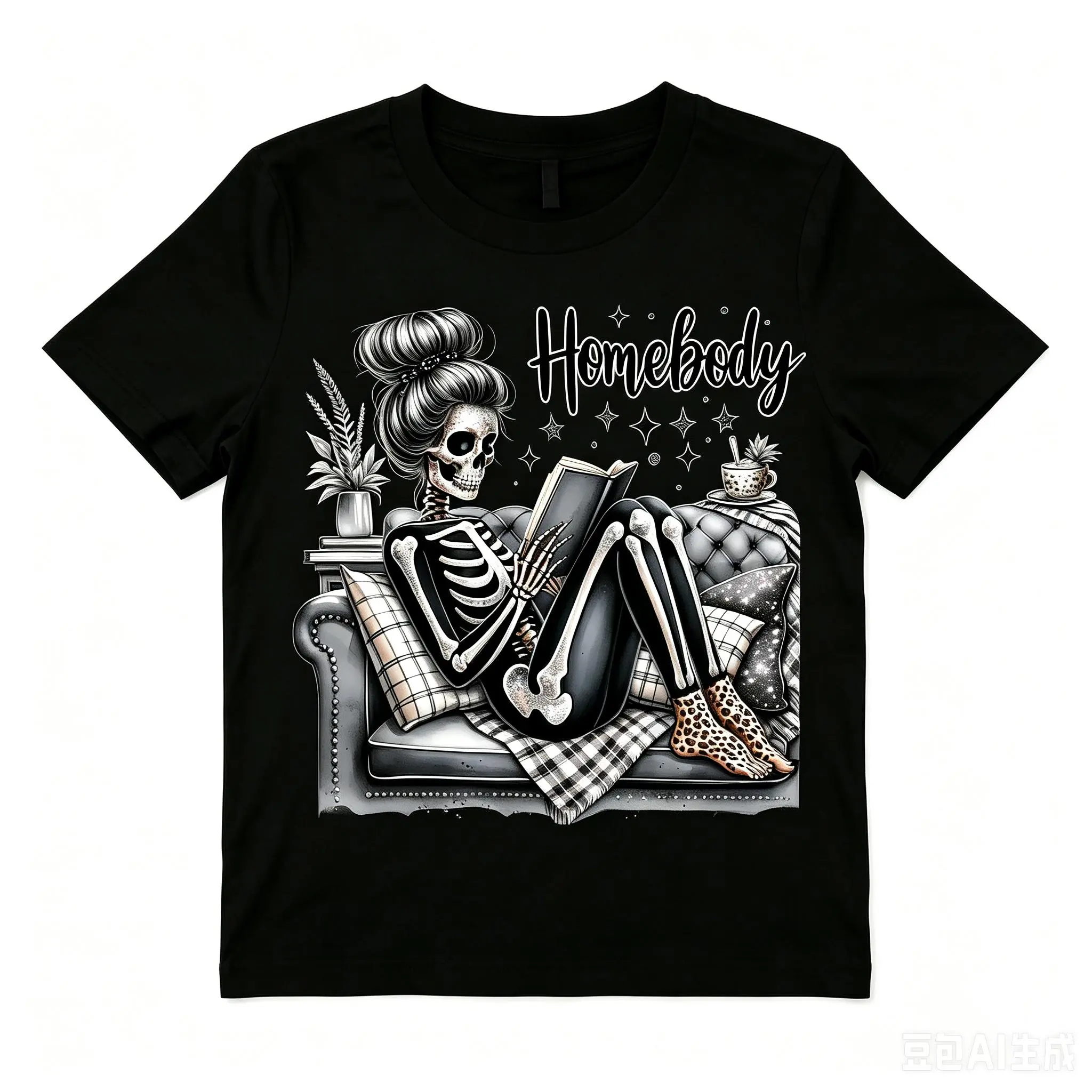 Cotton Short Sleeve T-Shirt HOMEBODY GLITTER SKELLY unisex super soft comfort tshirt
