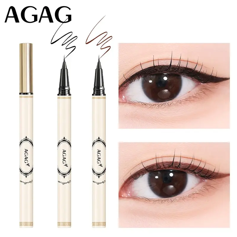 AGAG Vintage Gold Frame Two-Color Liquid EyelinerIt stays pigmented all day without fading. Fitted with an ultra-fine tip, it has two shades: deep black and natural brown. Great for cosplay makeup, it is a wonderful gift for women and girls.