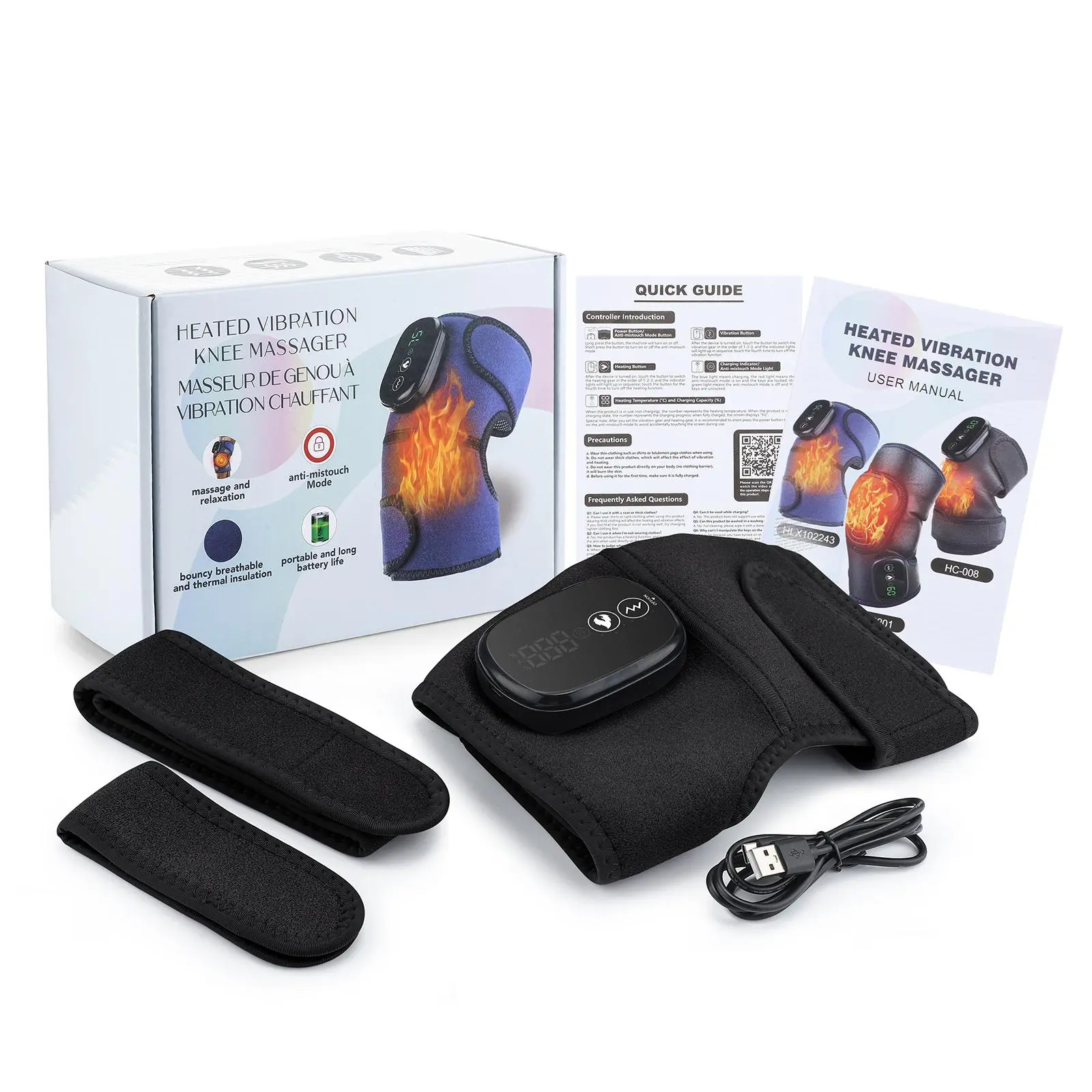 Cordless Knee Massager, 3 in 1 Heated Knee Protector, Vibrating Massage Knee Protector, Shoulder Massager, Gift for & Women