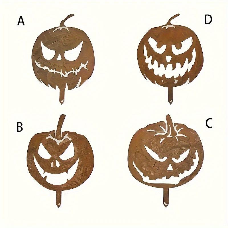 4 Vintage Metal Halloween Pumpkin Garden Plaques, Festive Jack Lantern Courtyard Signs, Outdoor Fall Art Statues for Garden, Lawn, Patio Decor