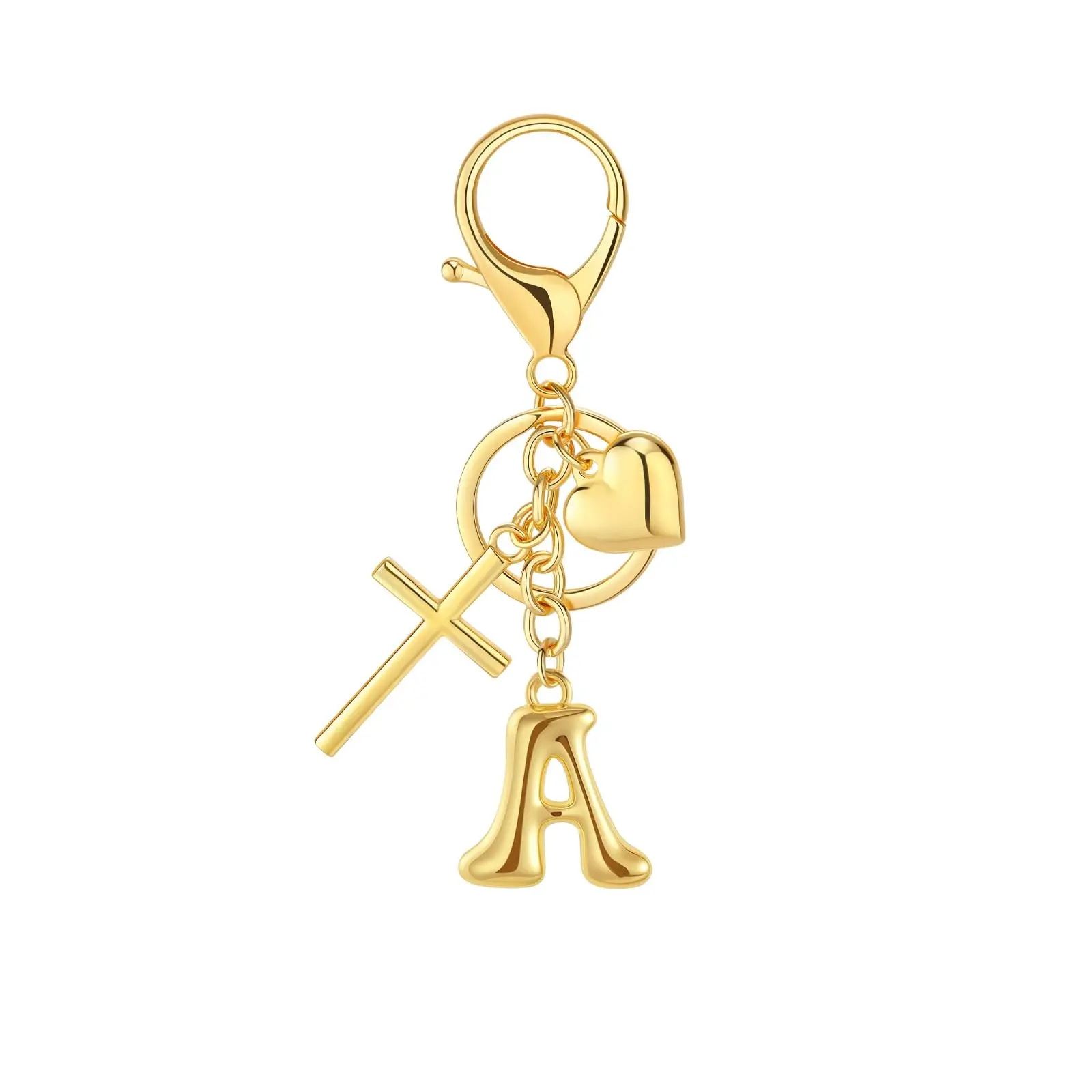 Initial Bag Charms Keychains Women, Cross Cute Heart Letter Key Chain Purse Backpack Handbags Keychain Christian Gift