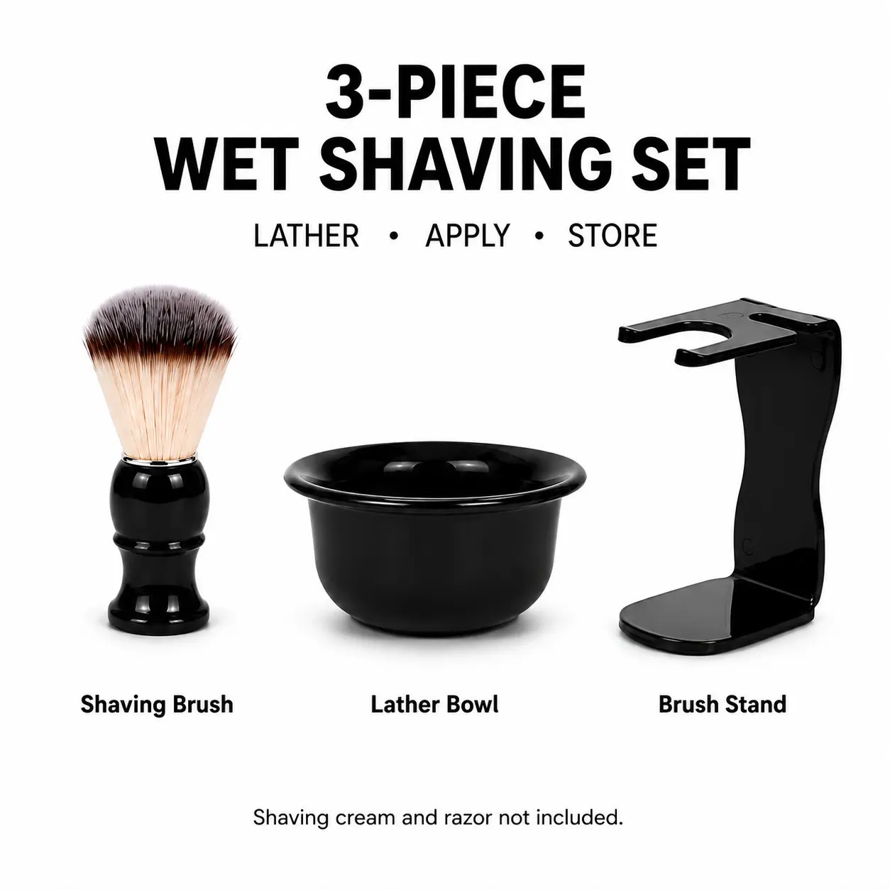 3-Piece Shaving Brush and Bowl Set for Men with Stand, Wet Shaving Lather Kit for Shaving Soap, Cream and Beard Grooming