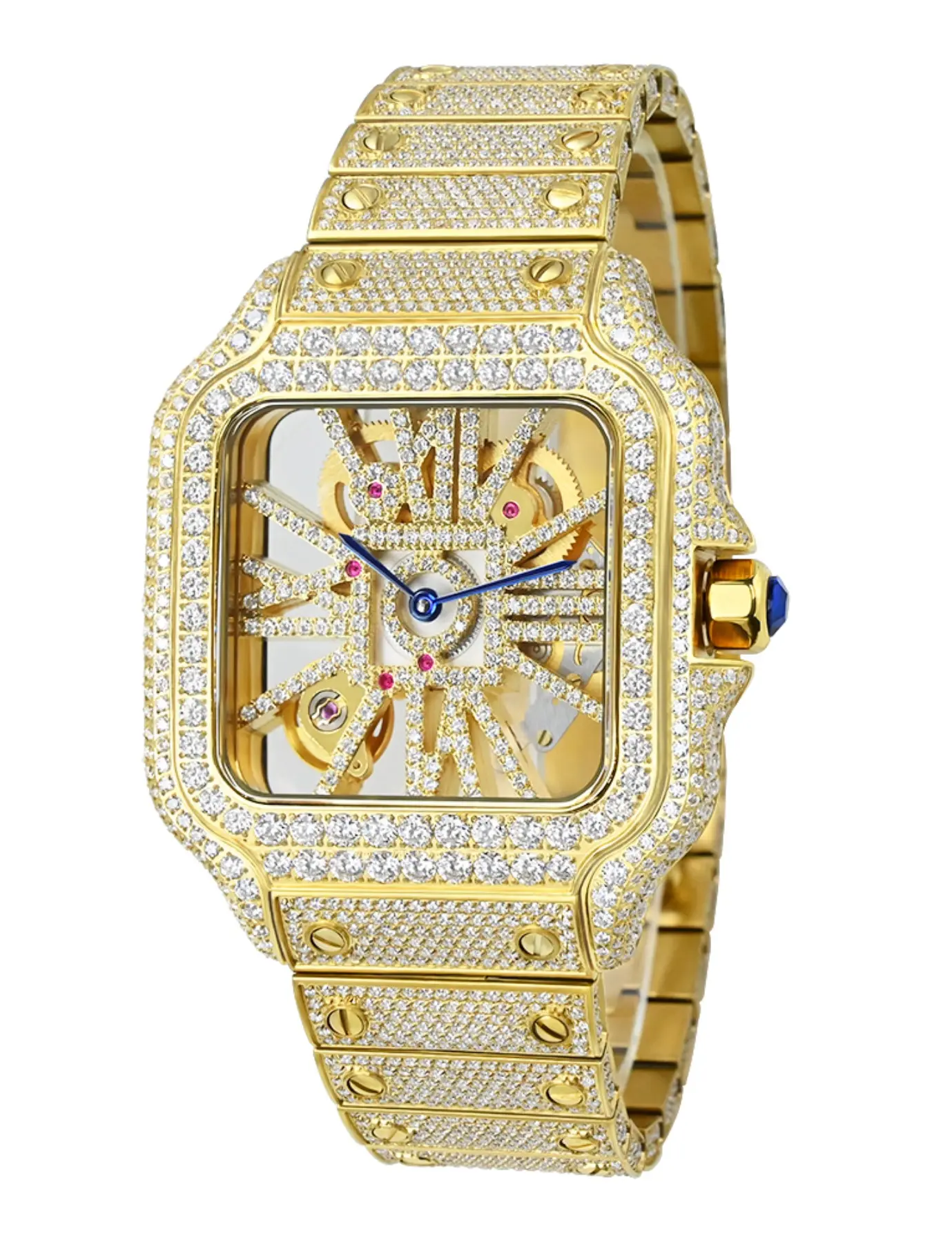 Luxury Fashion Analog Quartz Wristwatch, Moissanite Hollow Face, Crystal Square Dial, Square Case, Elegant Timepiece for Men and Women