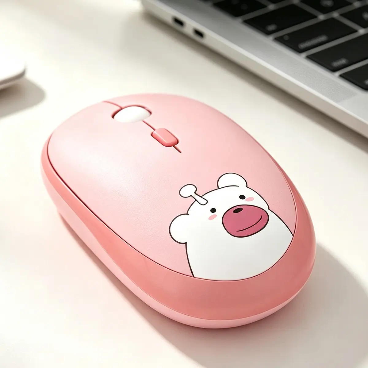 GEEZER M2 Cute Cartoon Bear Wireless Office Mouse, Macaron Multi‑Color Portable 2.4G Computer Mouse for Desktop & Laptop