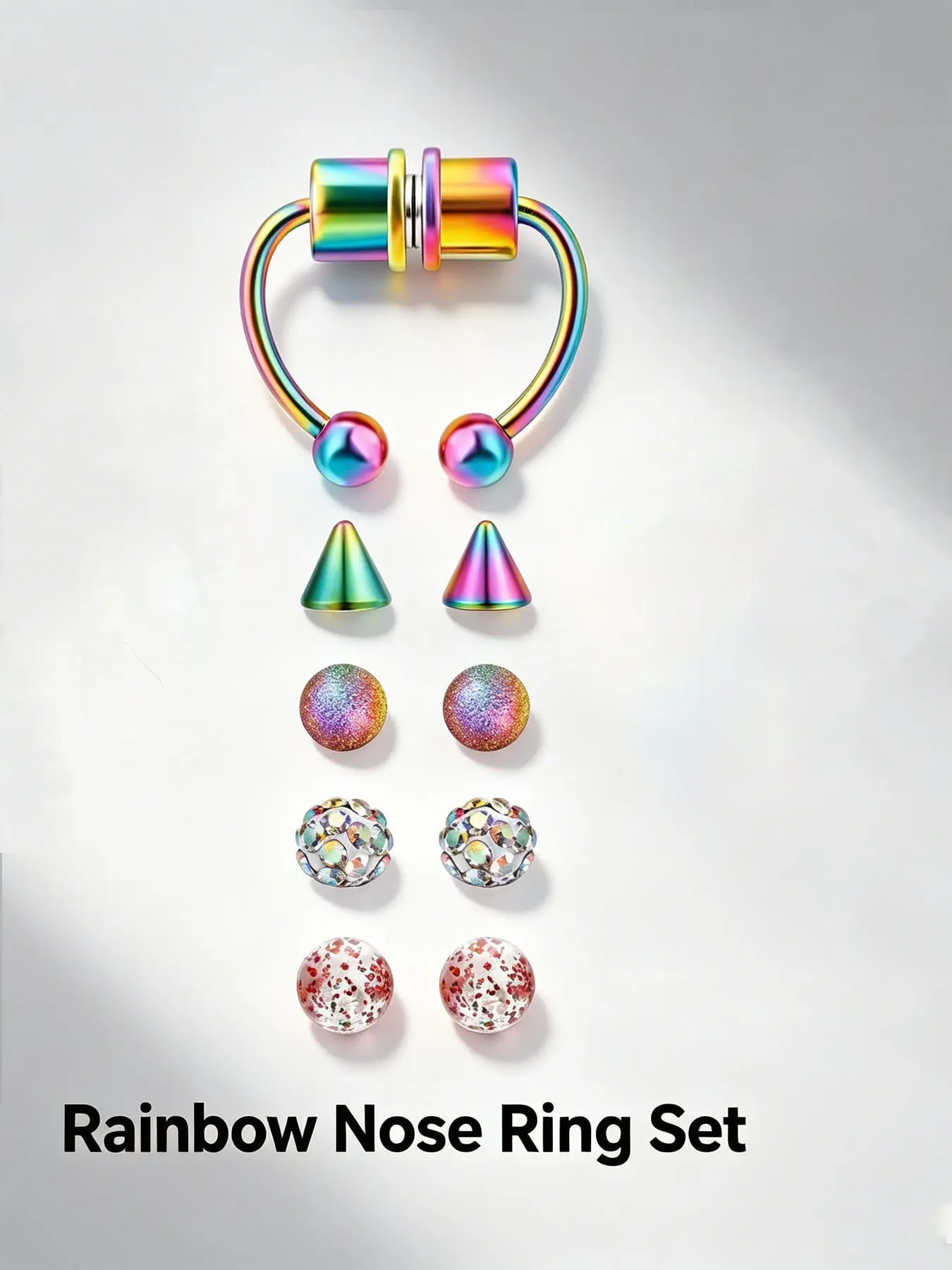 316L Stainless Steel Magnetic Septum Nose Ring Set, Faux Septum Piercings, No Piercing Fake Septum Hoop with Replaceable Spare Balls, Hypoallergenic Reusable Non-Pierce Body Piercing Jewelry for Women Gothic Punk Daily Party