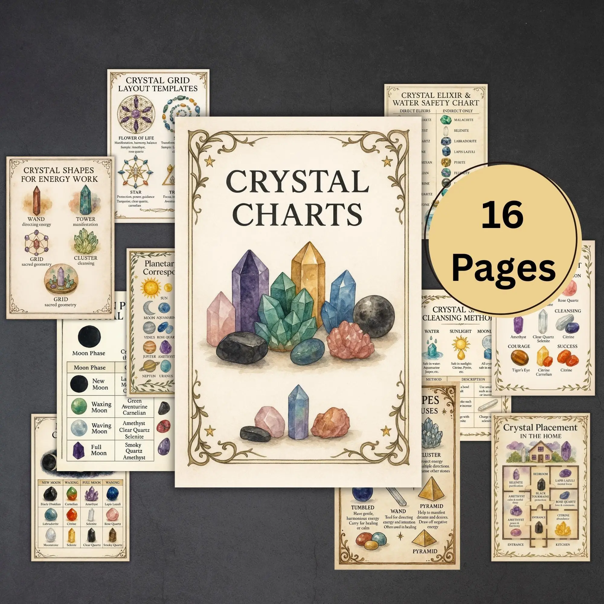 Crystal Grimoire Notebook: Spells, Rituals & Charts, Witchy Journal for Adult Witches, Magic Guide, Perfect for Spellcasting Enthusiasts