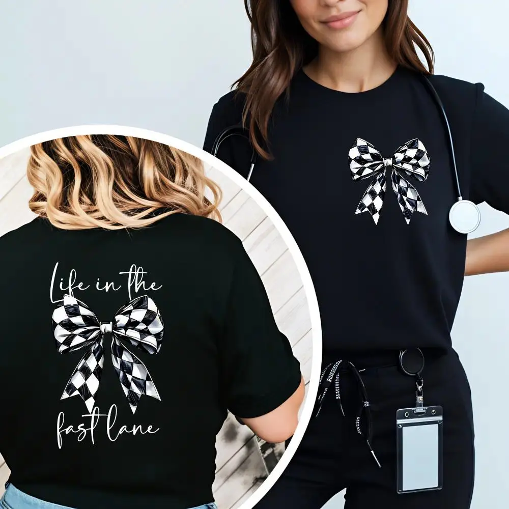 Race Day Shirt, Race Track Tee, Checkered Flag Bow, Racing Mom Gift, Drag Racing, Racer Girl, Race Lover, Pit Crew, Race Tee