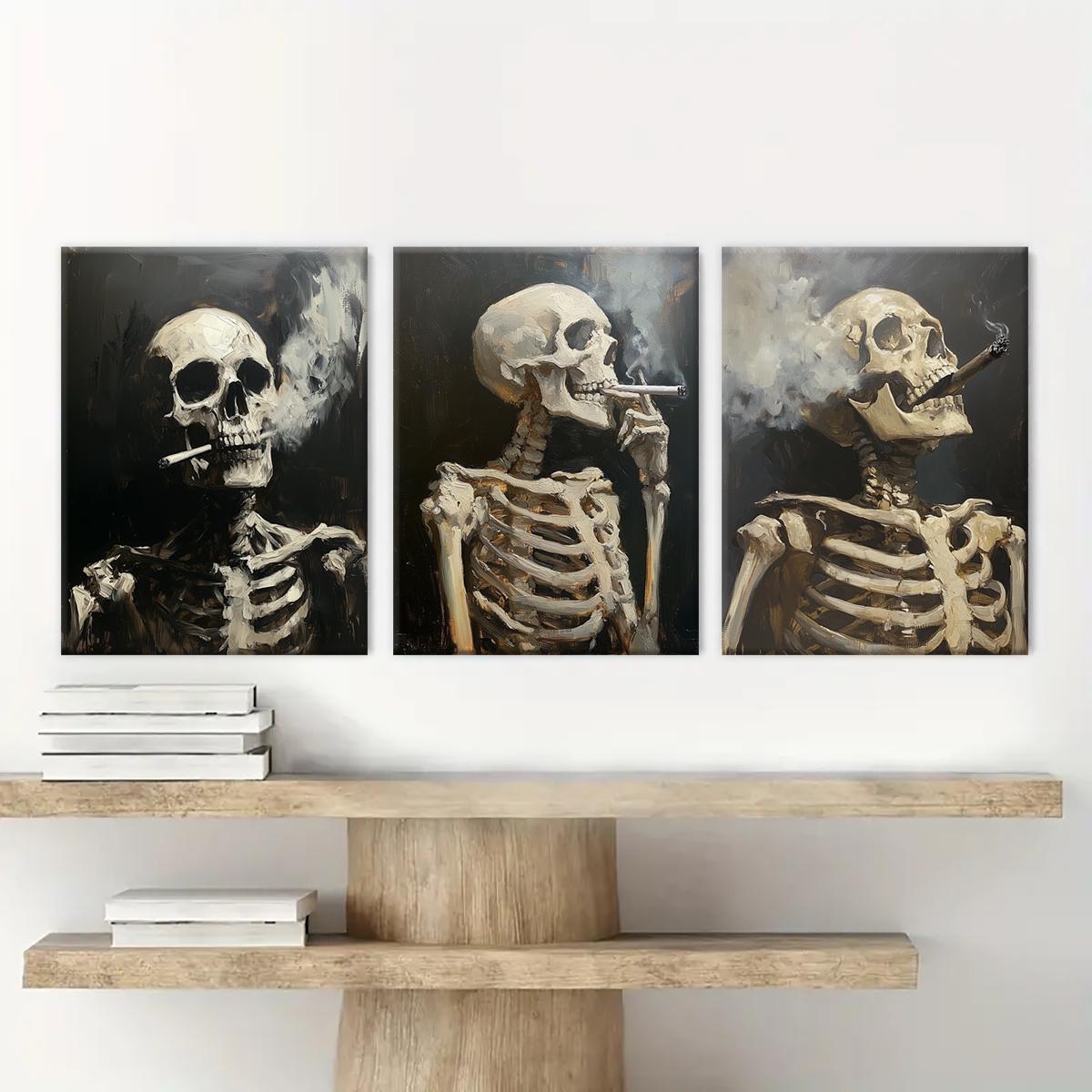 Skull Pattern Canvas Painting, 3 Counts/set Creative Wall Art Poster, Wooden Wall Art, Wall Art Decor for Home Living Room Bedroom Office