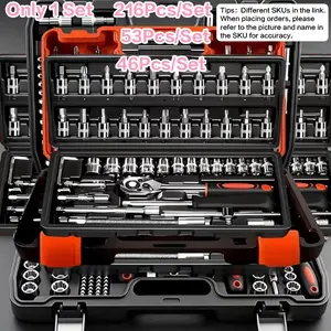 46-Piece Car Repair Tool Set, Multi-Functional Socket Wrench Ratchet Kit, Durable Metal Toolbox with Storage Box, DIY Auto Maintenance Tools