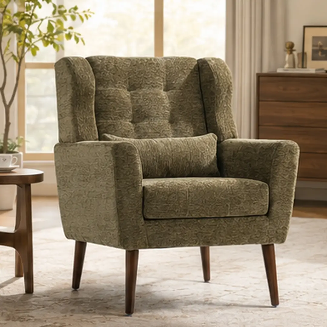 ARCH Modern Chenille Plush Square Accent Armchair with Pillow - Ergonomic Padded Seat, Solid Rubberwood Legs, Comfy Lounge Chair for Living Room Bedroom, Olive Green, 38.00 lb Weight, Plush Armchairs, Square Accent Armchairs