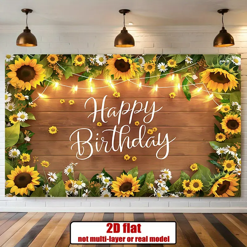 1 piece of 2D flat party banner, 2D flat sunflower happy birthday background decoration, photo prop, polyester banner decoration, home decoration, room decoration, wall decoration, party background decoration, party decoration/supplies/gift decoration bac