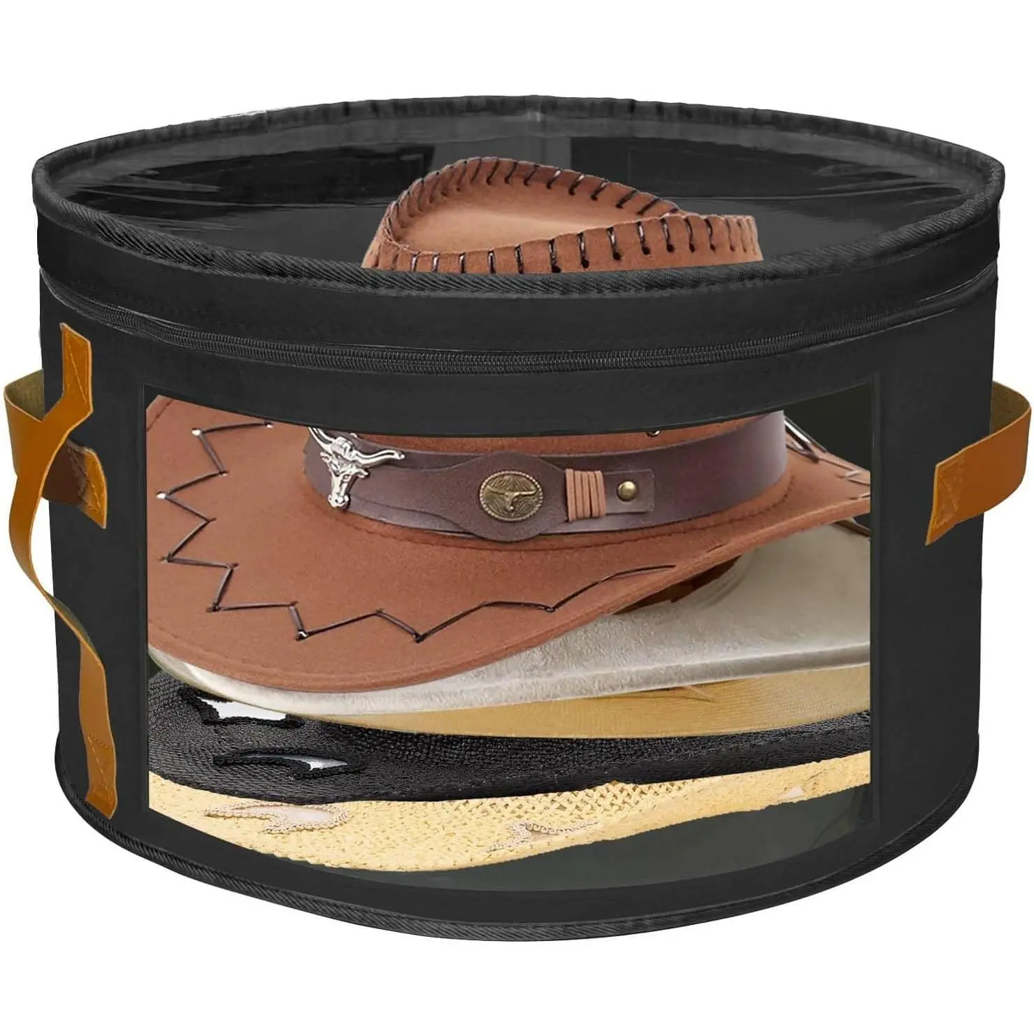 Oversized Clear Hat Storage Bag, Hat boxes for women storage, Cowboy hat storage, Hat accessories, hat organizer for closet, hat travel case with Handle, Holds Up to 10 Hats (Black 1 Pack)