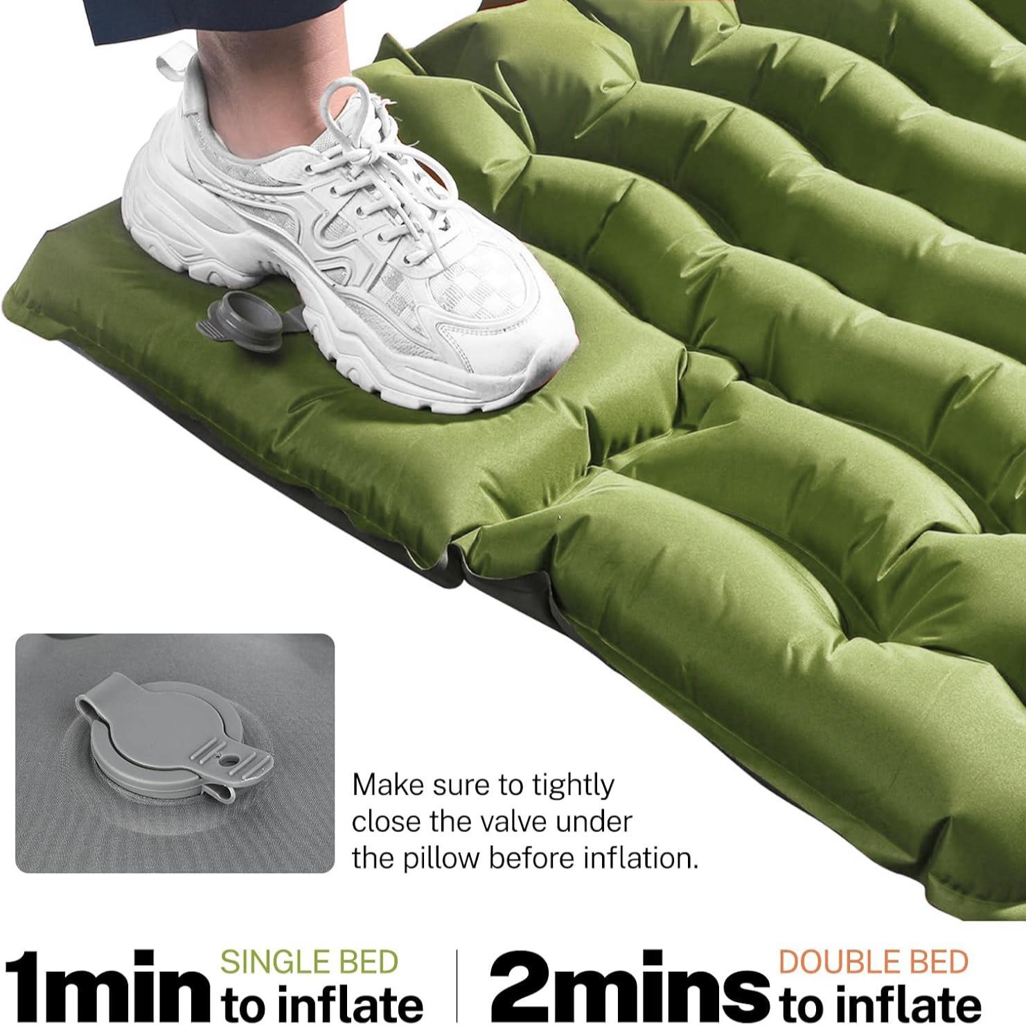 Camping Sleeping Pad with Pillow, Inflatable Sleeping Mat with Built-in Foot Pump, Portable Lightweight Sleeping Bed for Backpacking, Hiking, Traveling, Self Inflating Bed