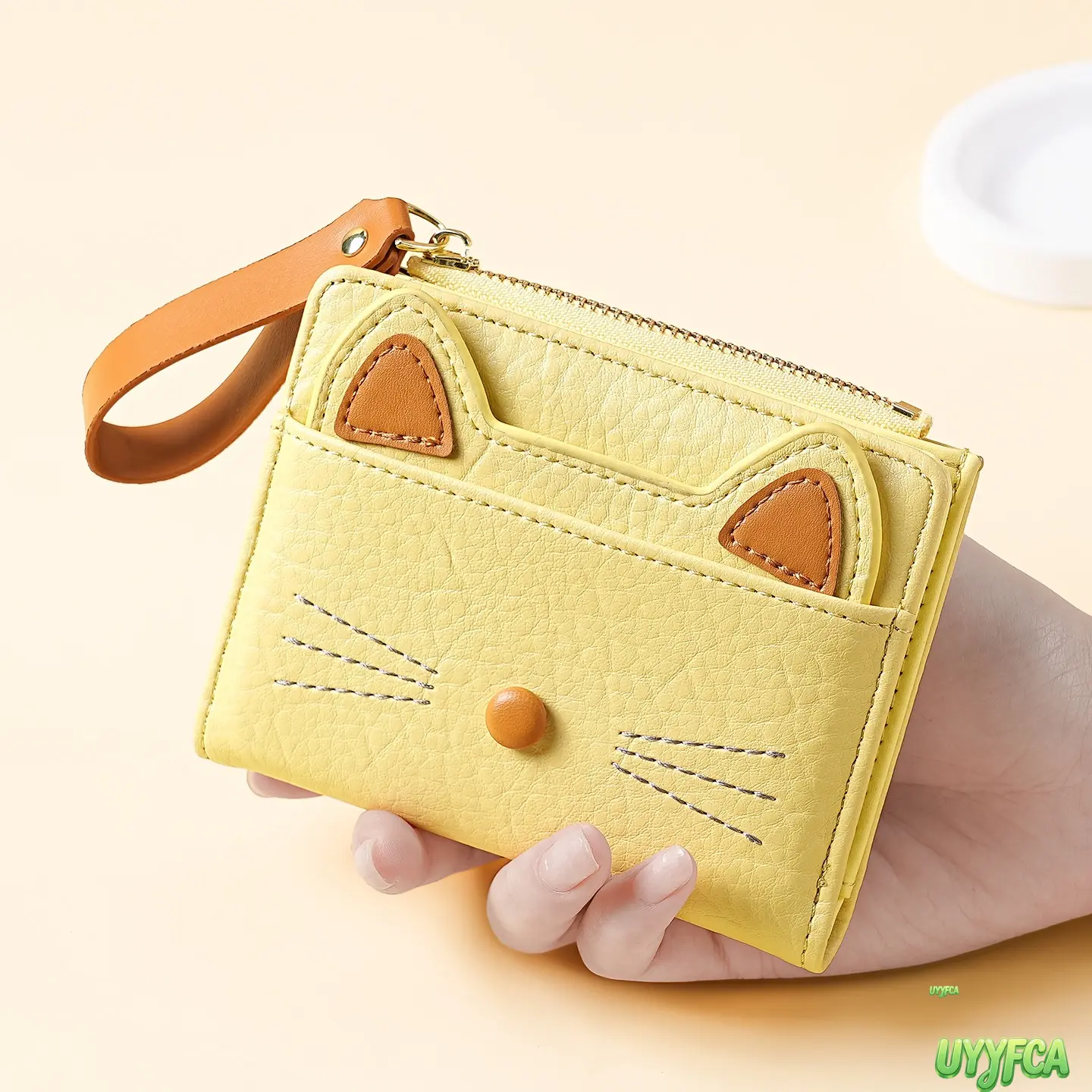 Kawaii Cat Wallet for Teen Girls, Cartoonish Embroidered Kitten Face PU Leather Bifold with Multi Slots and Zip Closure, Mini Sized Products for Daily Travel, Character-Themed Graphic Women's Wallets