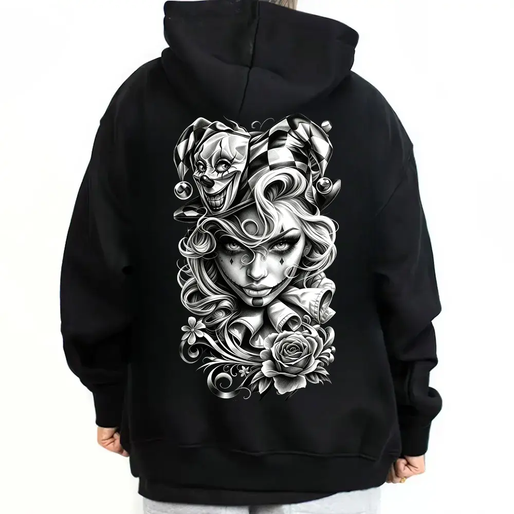 💧 ⛓️ Men's Graphic Hoodie featuring a Chicano Payasa Clown Jester,  Aesthetic Hoodie for Casual Street Wear, Aesthetic Graphic Hoodie, Art Graphic Hoodie