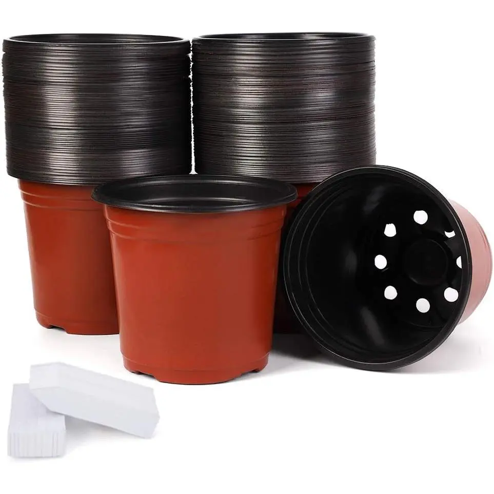 100-Pack 6 Inch Plastic Nursery Pots Come with 100 Pcs Labels, Seedling Flower Plant Container and Seed Starting Pots
