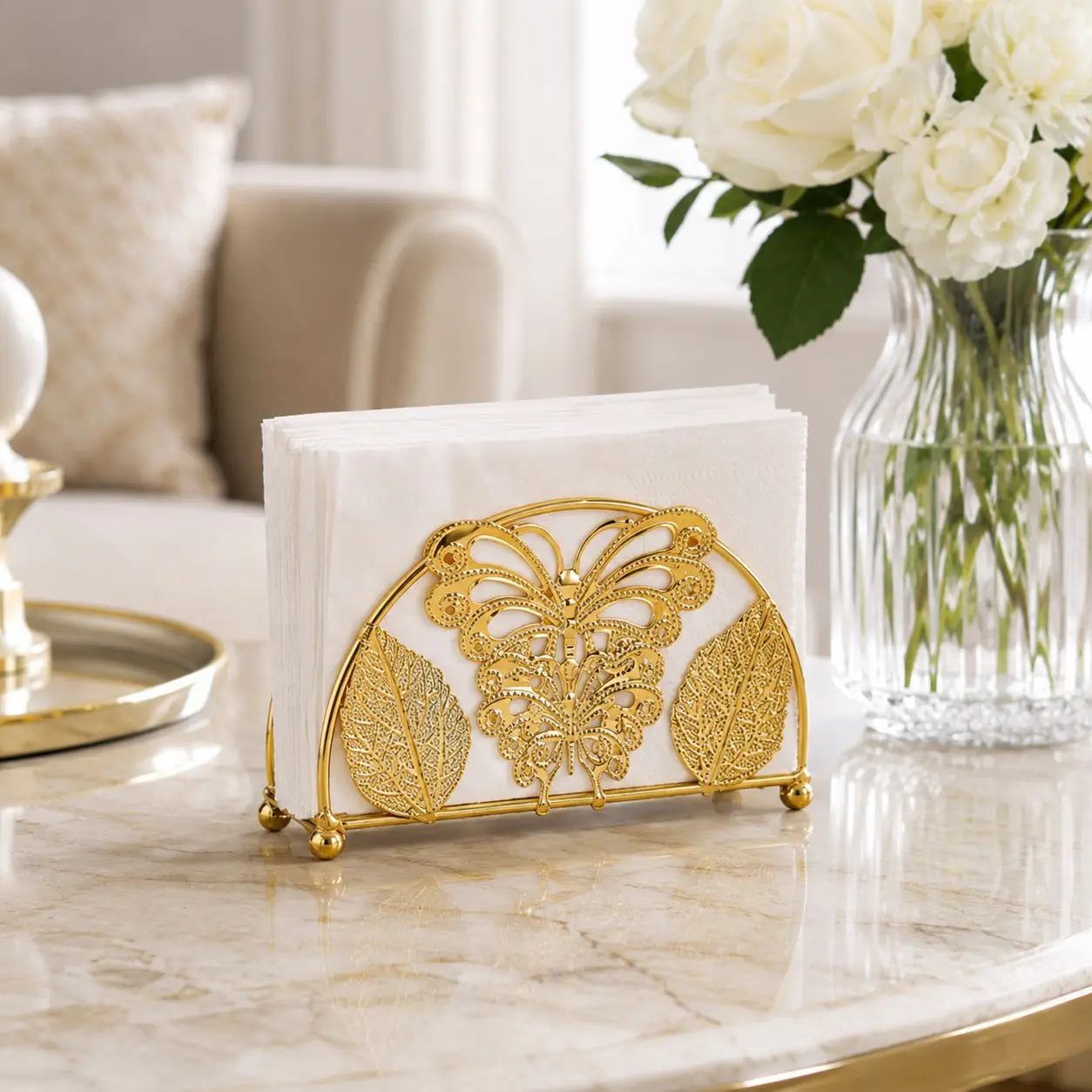Vertical Golden Color Tissue Clip, Premium High-End Tissue Holder, Commercial Tissue Dispenser for Coffee Shops, Hotels, Restaurants