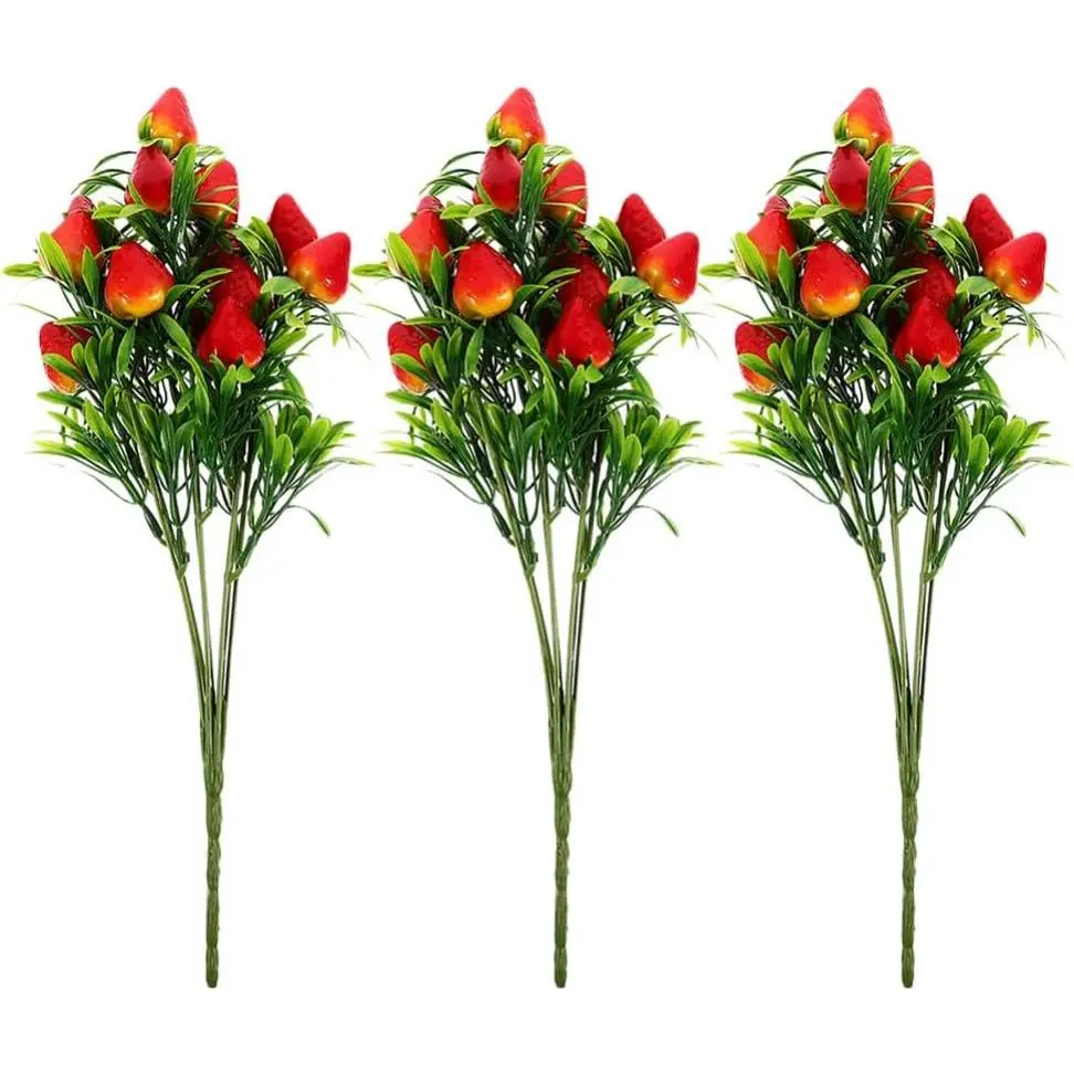 3 count Artificial Strawberry Stem, Strawberry Picks Bouquet, Faux Fruit Branches for  Decor, Table Centerpiece, DIY Floral Arrangement,  Berries Twigs, Summer Party Decorations