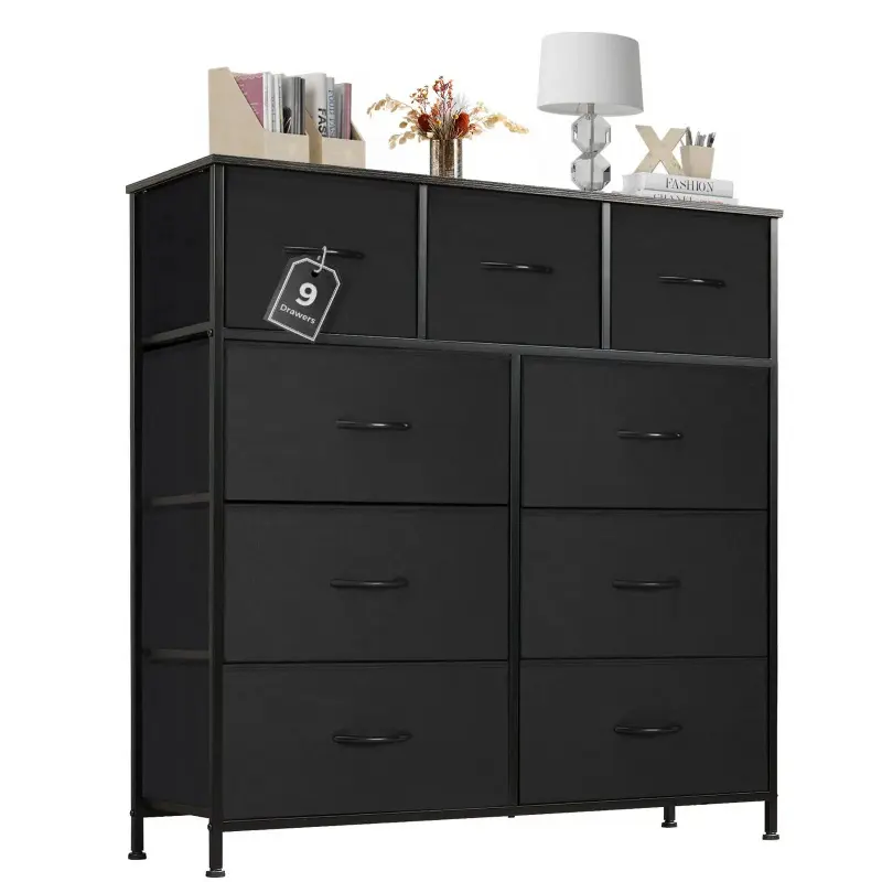 9-Drawer Easy-to-Clean Fabric Storage Dresser with Sturdy Metal Frame, Fabric Bin Drawer Units for Closet Storage, Nursery Organization & Organization Ideas (Bedroom Use)