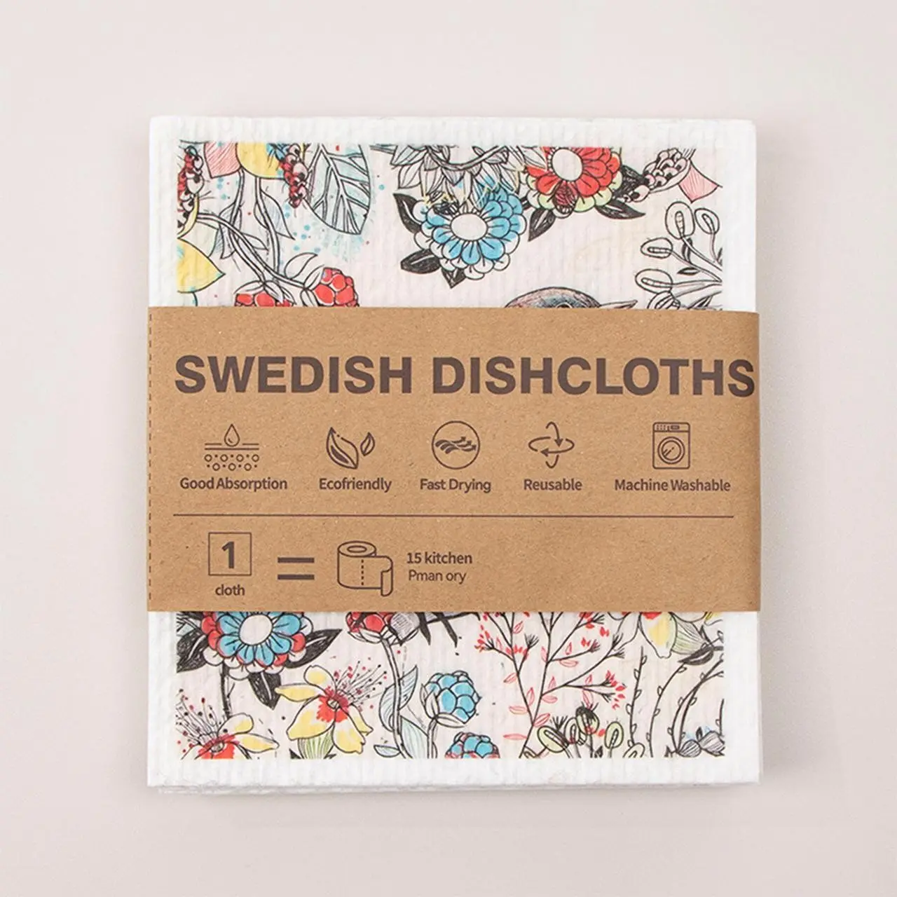 6pcs Swedish Dish Cloths Set, Reusable Soft Kitchen Towels, Absorbent Sponge Cleaning Cloth, Quick Dry, Hand Washable, Bird & Flower Design, Dishcloths for Washing Dishes