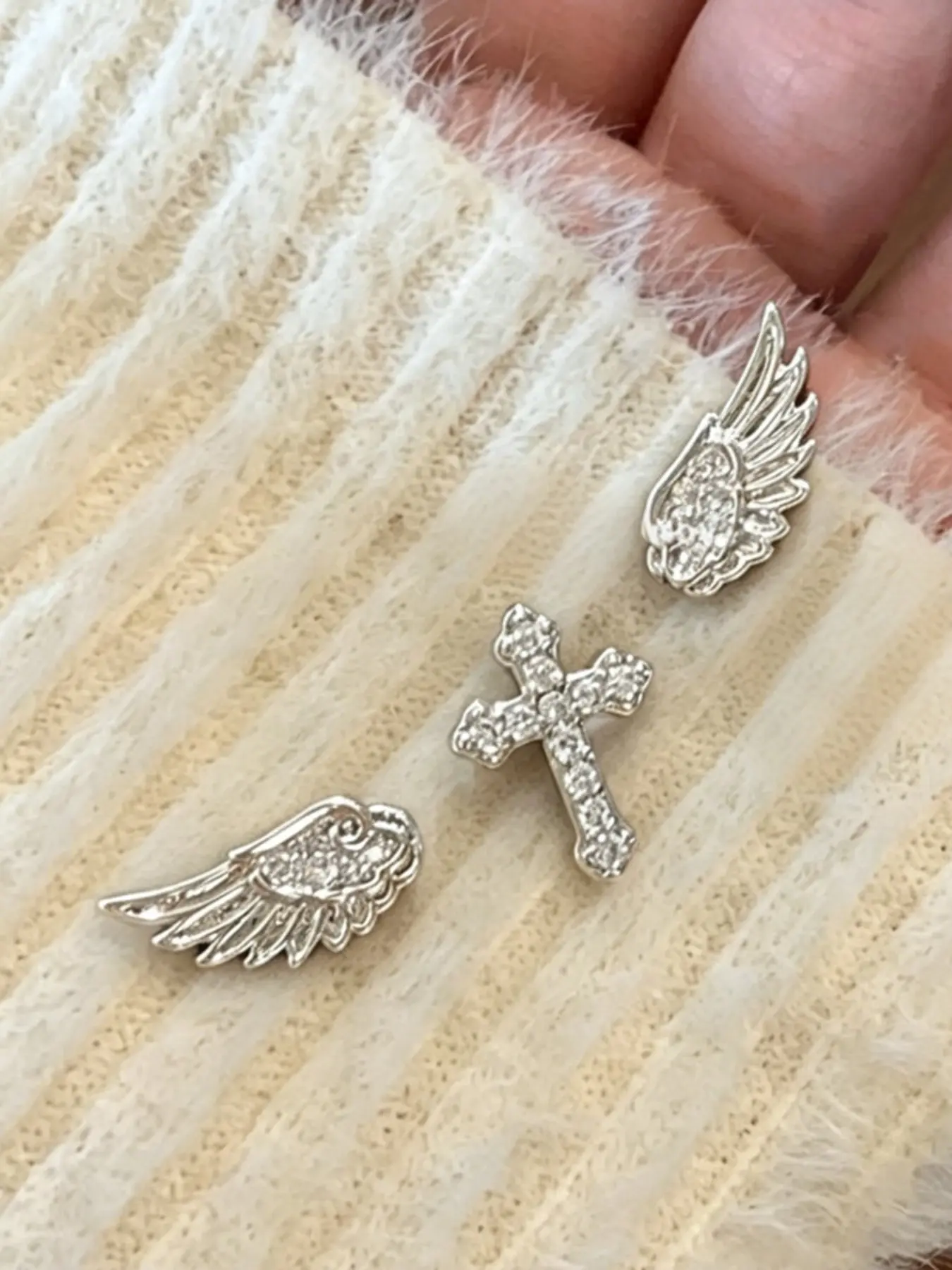 3 Pcs Fashion Wing Cross Decorative Tragus Earrings for Women, Casual Alloy Heart Pattern, All Seasons Daily Wear Jewelry, Earring Set