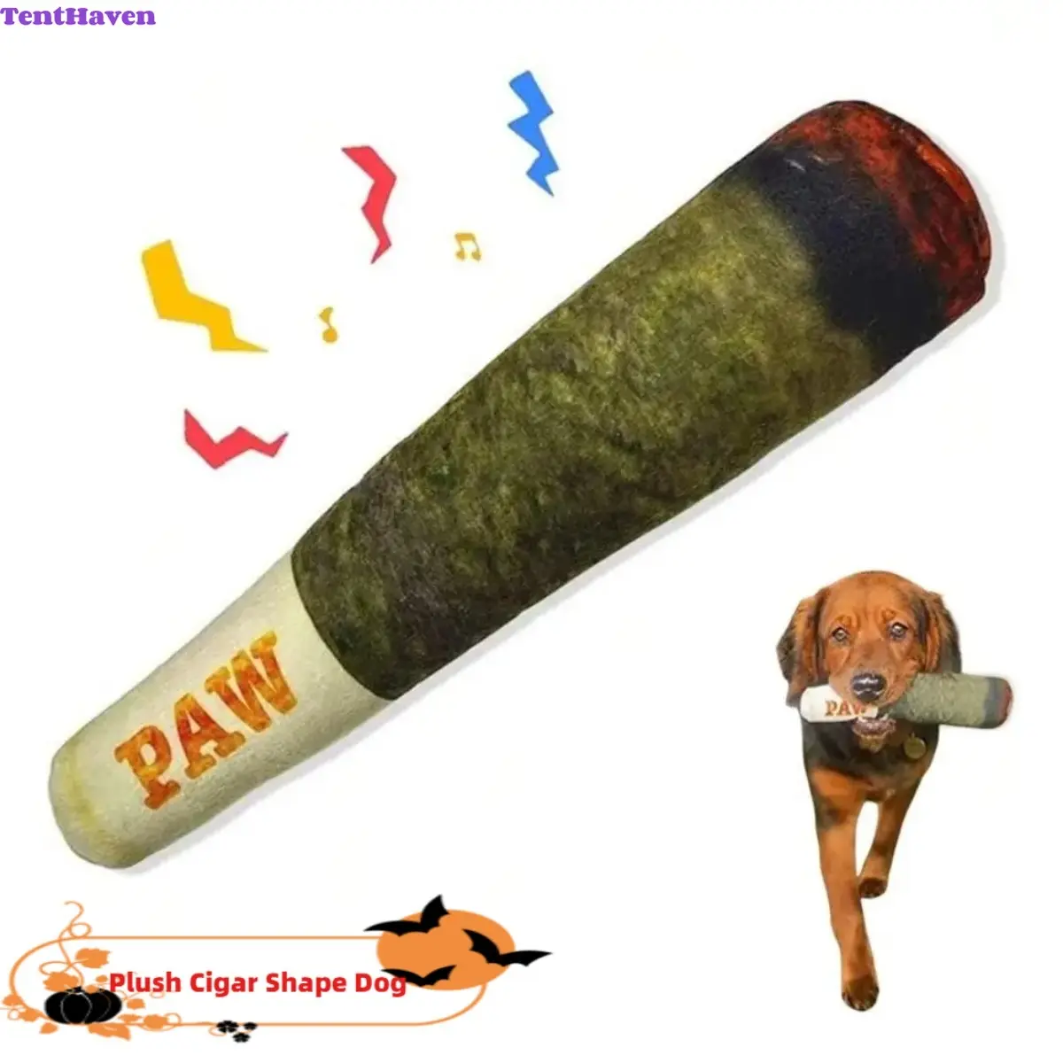 Funny Novelty Cigar Design Plush Pet Toy, Bite Resistant Squeaky Chewing Toy, Daily Interactive Teeth Care Toy for Small Medium Dog Breeds