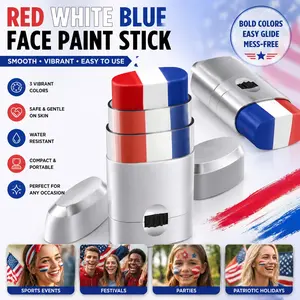 1/2 Pcs Red White Blue Eye Face Paint Sticks, Face Body Makeup, Smooth, Compact, Portable, Water Resistant for Football Match Makeup Sticks, 4th of July Paint Accessories Independence Day, Eye-Black Stick Sports Makeup for Football Players