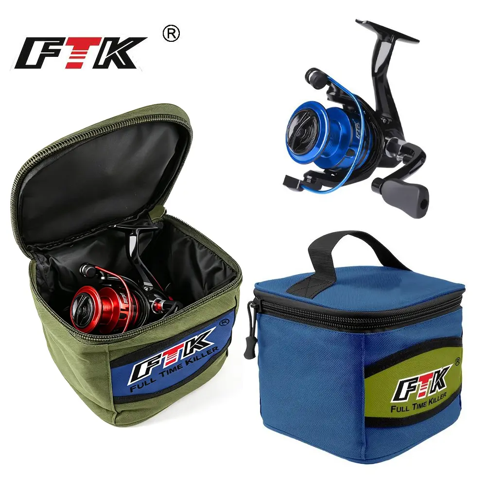 FTK Spinning Reel and Reel Bag Set—includes a saltwater and freshwater reel bag, a fishing tackle bag, a reel compatible with both left- and right-handed users, a foldable wooden handle, and a sturdy metal body—the perfect gift for freshwater fishing