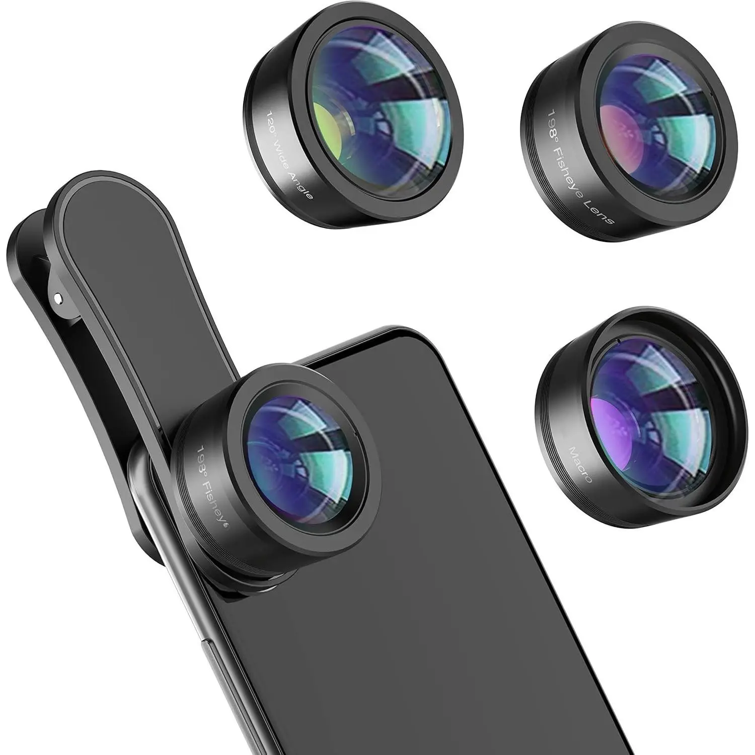 Phone Camera Lens,Upgraded 3 in 1 Phone Lens kit-198° Fisheye Lens + Macro Lens + 120° Wide Angle Lens,Clip  Cell Phone Lens Kit Compatible with  Android Smartphones