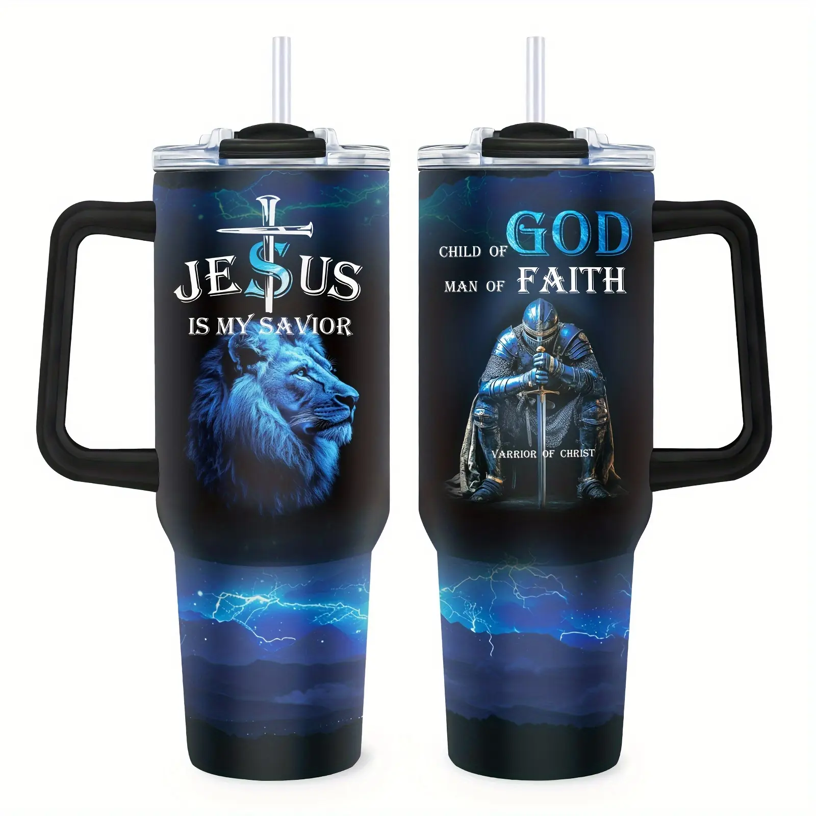 1pc "A Child of God, Man of Faith, Warrior of Christ " Tumbler, 40Oz Stainless Steel Cup with Lid, Travel Mug, Coffee Cup, Christian Gifts for Men, Dad, Husband, Grandpa, Suitable for Christmas, Birthdays, Father'S Day, And Car Use