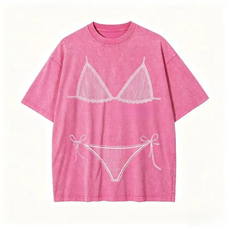 Casual Round Neck Short-Sleeve T-Shirt - Washed Graphic, Last Splash Seashells & Wedding Bells Design, Bikini Body Illusion Sports Coverup for Summer Vacation