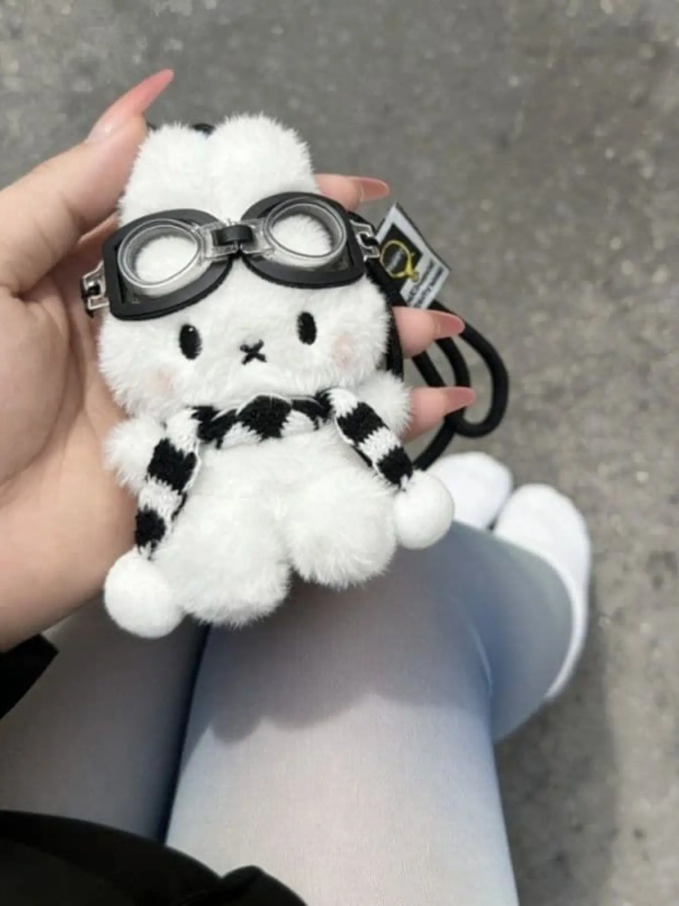 Cute and Striped Scarf, Glasses Bunny Plush Keychain, Mini Rabbit Keychain Purse Charm, Gift for Women, Animal Pattern, Cute Keychain Accessory