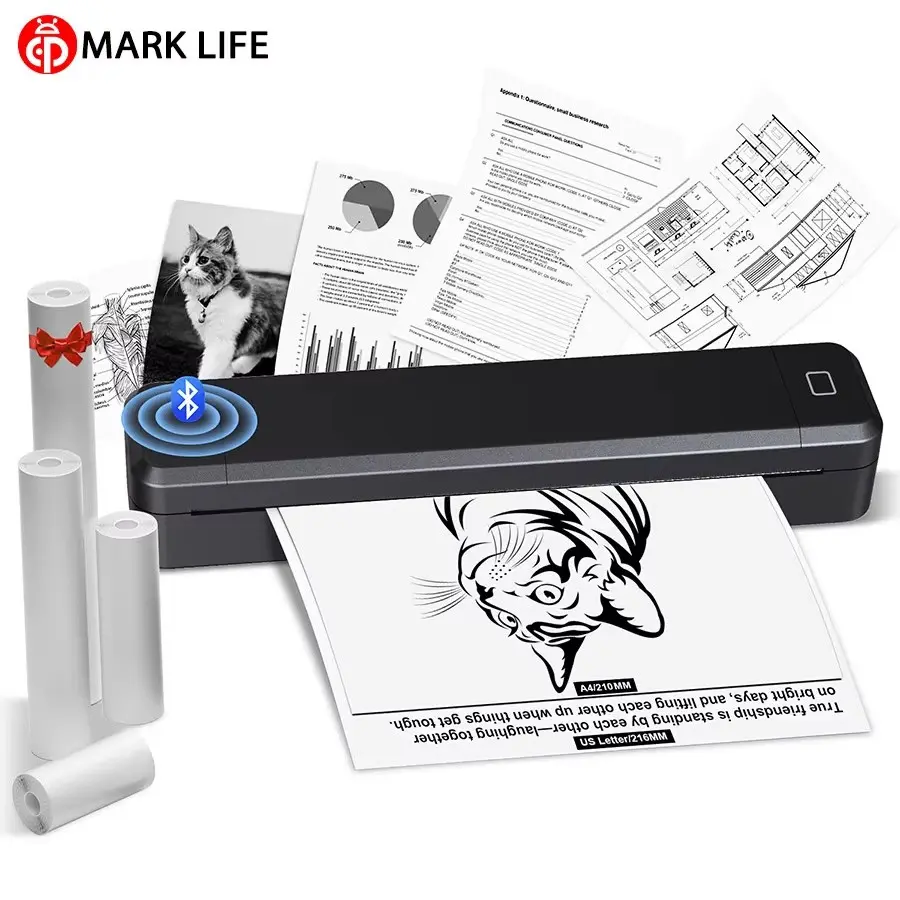Marklife X8 Portable A4 Thermal Printer, Bluetooth-compatible Wireless Inkless Printing, Prints Pdfs, Photos, Files, Home Office Tattoo Transfer Machine