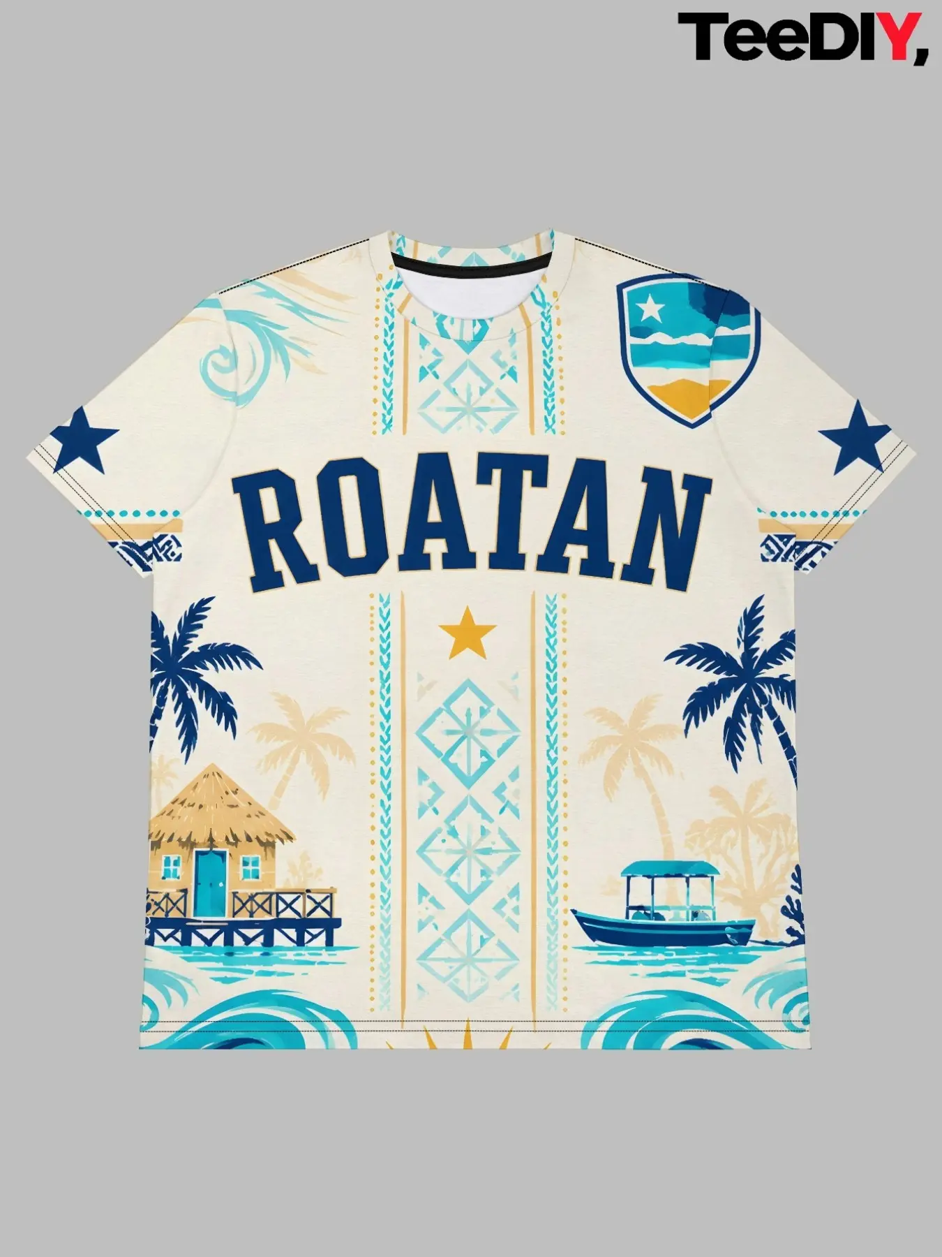 Men's Roatán Island Traditional Tropical T-Shirt, Short Sleeve Casual Round Neck, Honduras Culture Print, Daily Wear, Roatán Souvenir