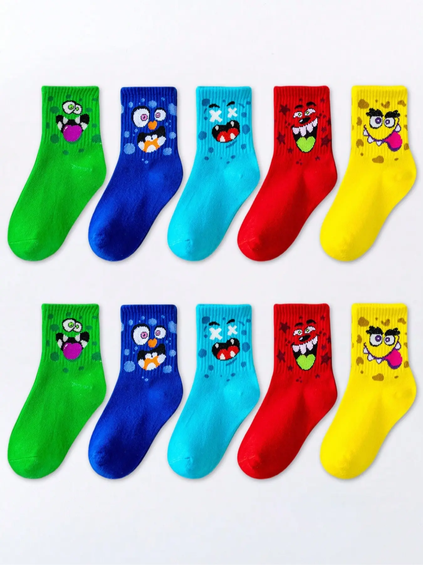 5 Pairs Kids Cartoon Themed Crew Socks, Cute Playful Animal Expressions, Soft Breathable Material Sports Socks for Boys & Girls, All Seasons Wear, Colorful Design, Casual Stylish Socks, Youth Socks