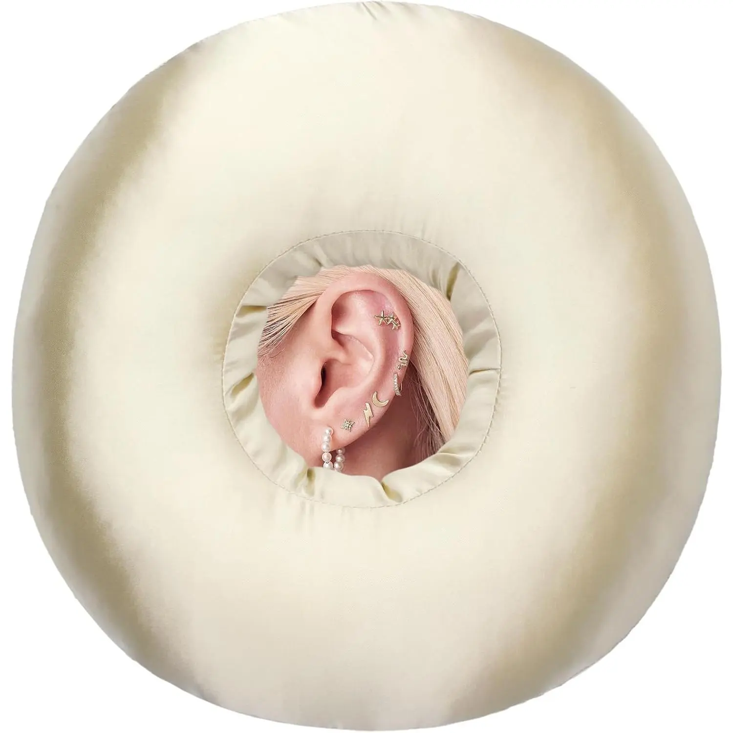 Ear Piercing Pillow for Side Sleepers Piercing Pillows with Ear Hole Head Ear Pain Sore Relief Pressure Sore Cushion Guard Champagne
