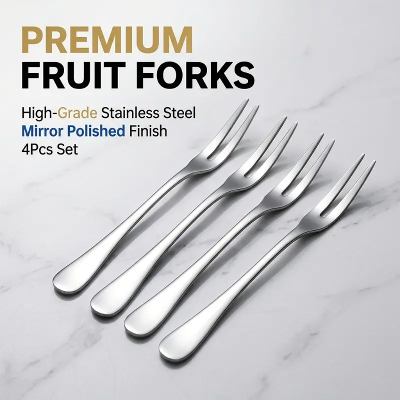 4pcs  Stainless steel fruit fork, dessert fork, cake fork, reusable fruit fork, kitchenware