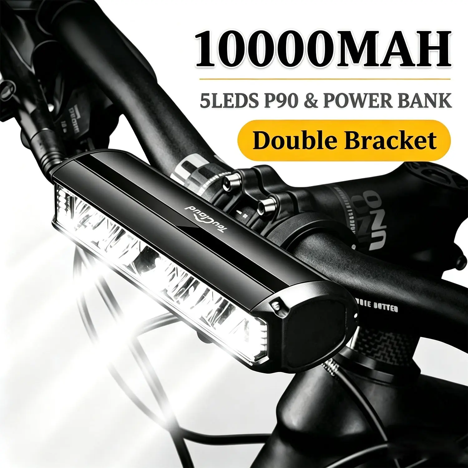 10000mah Bicycle Light, 5p90 LED Aluminum Alloy Front Lamp, Dual Mount, USB Rechargeable, Compatible with Mountain Bikes, Cycling Accessories