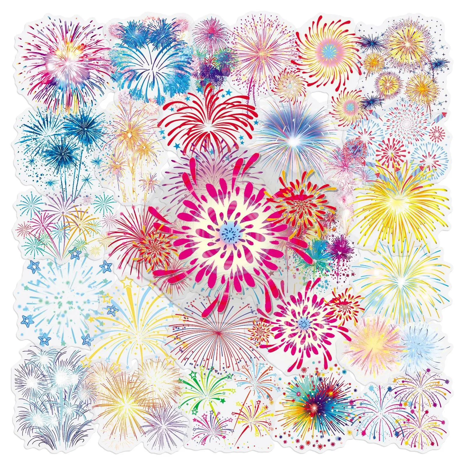 50PCS Transparent Watercolor Fireworks Sticker,Cute Colorful Burst Patterns Stickers Waterproof PET Decals for Scrapbook Journaling Photo Colorful Creative Decor for Teens and Adults(Fireworks)