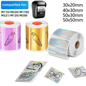 3 Rolls Laser Labels Thermal Stickers, 30x20mm, 40x30mm, 50x30mm, 50x50mm, Print Labels for M110/m220/m100/m200 Printers, Holiday Gift Tags, Rainbow Holographic Stickers